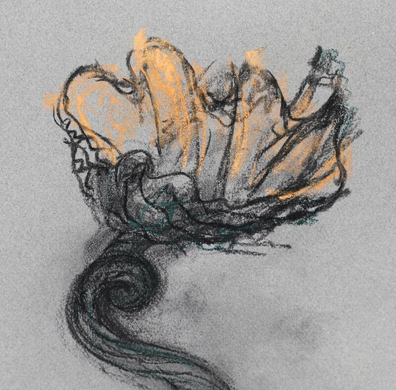 Artwork by Arje Griegst, Untitled, Made of Ink And Coloured Crayons On Thick, Grey Paper