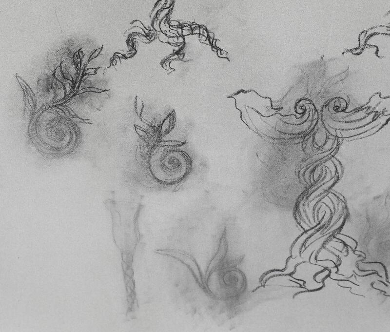 Artwork by Arje Griegst, Untitled, Made of Ink And Coloured Crayons On Thick, Grey Paper