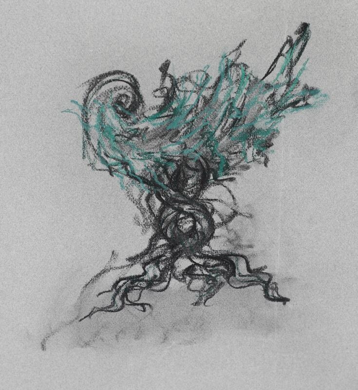 Artwork by Arje Griegst, Untitled, Made of Ink And Coloured Crayons On Thick, Grey Paper