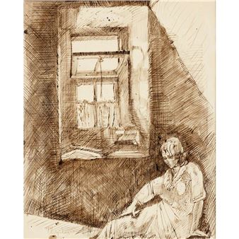 LADY SEATED IN INTERIOR - Robert Colquhoun