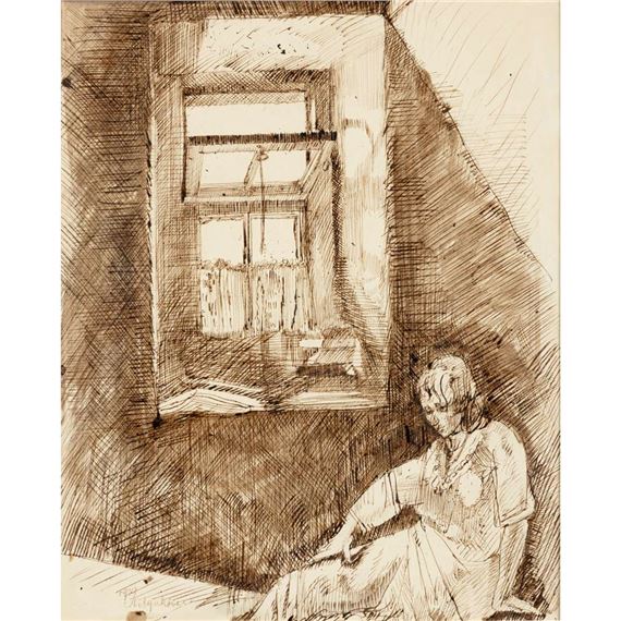 LADY SEATED IN INTERIOR - Robert Colquhoun