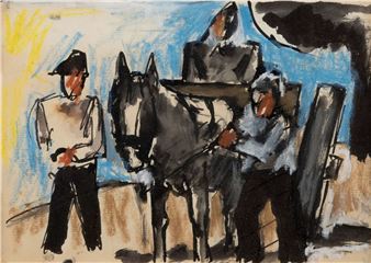 FIGURES WITH HORSE AND CART - Josef Herman
