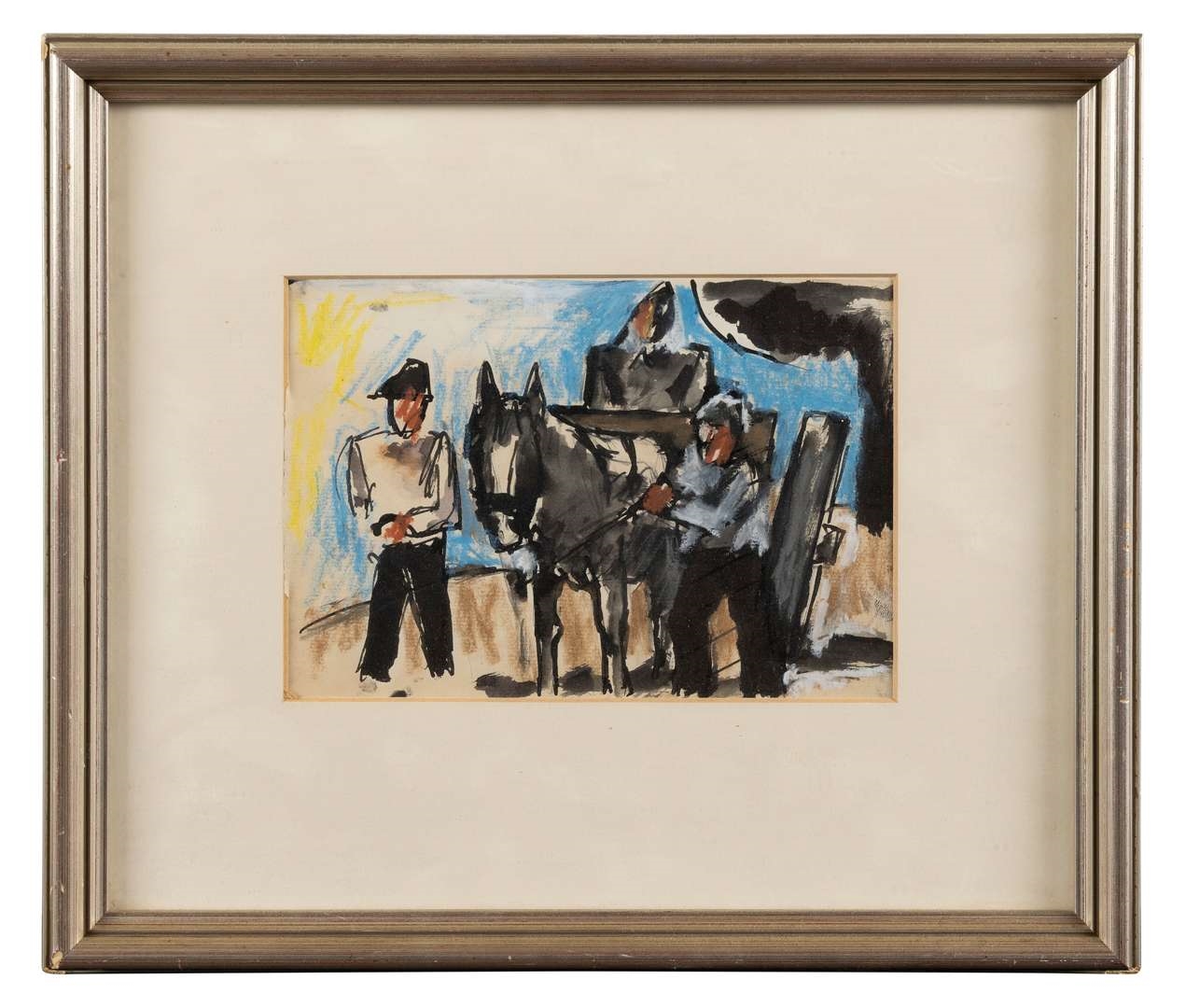 Artwork by Josef Herman, FIGURES WITH HORSE AND CART, Made of Pen, Ink, Pastel And Watercolour On Paper
