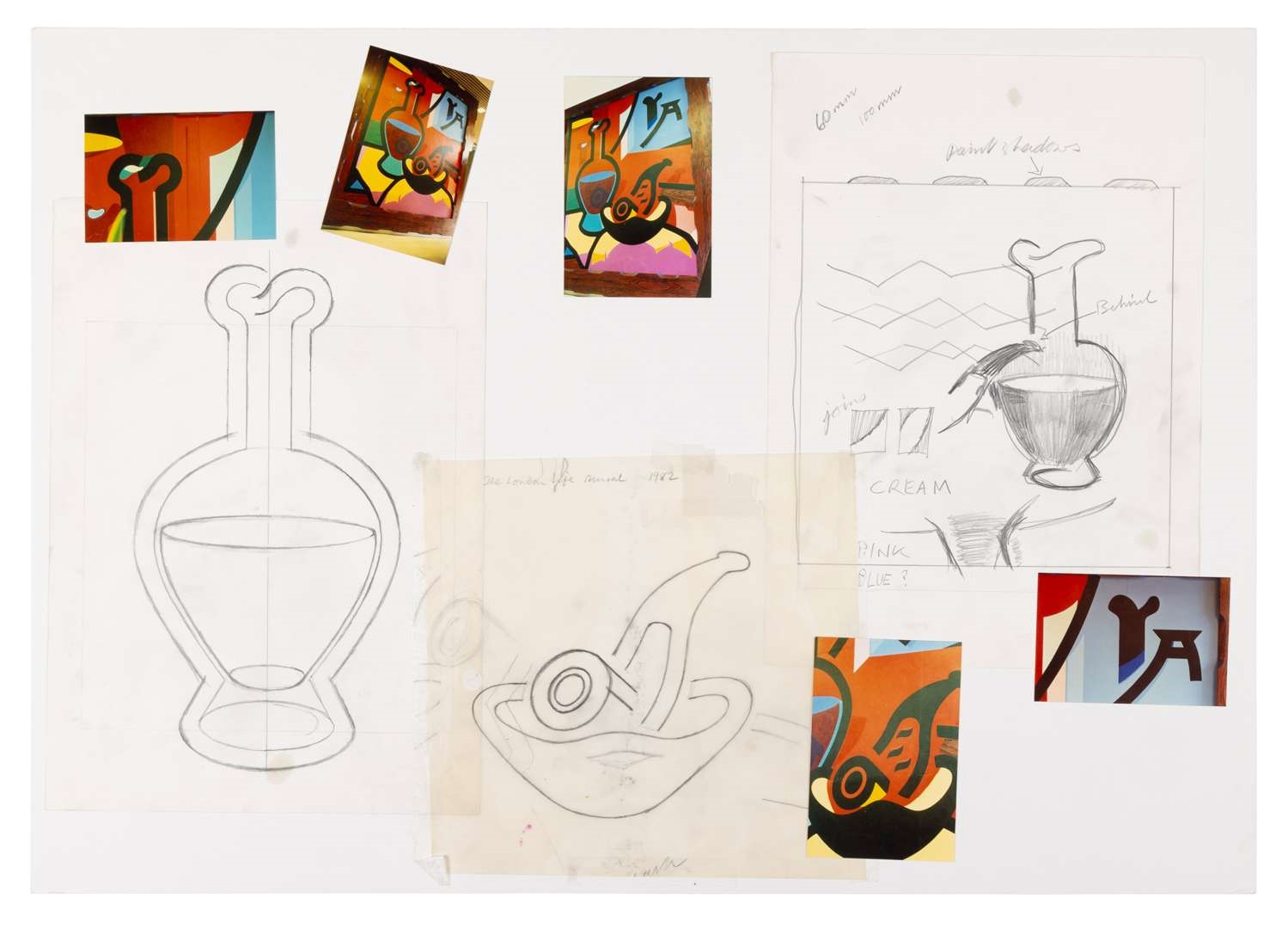 Artwork by Patrick Caulfield, Studies for London Life Mural, Made of Pencil On Paper And Tracing Paper