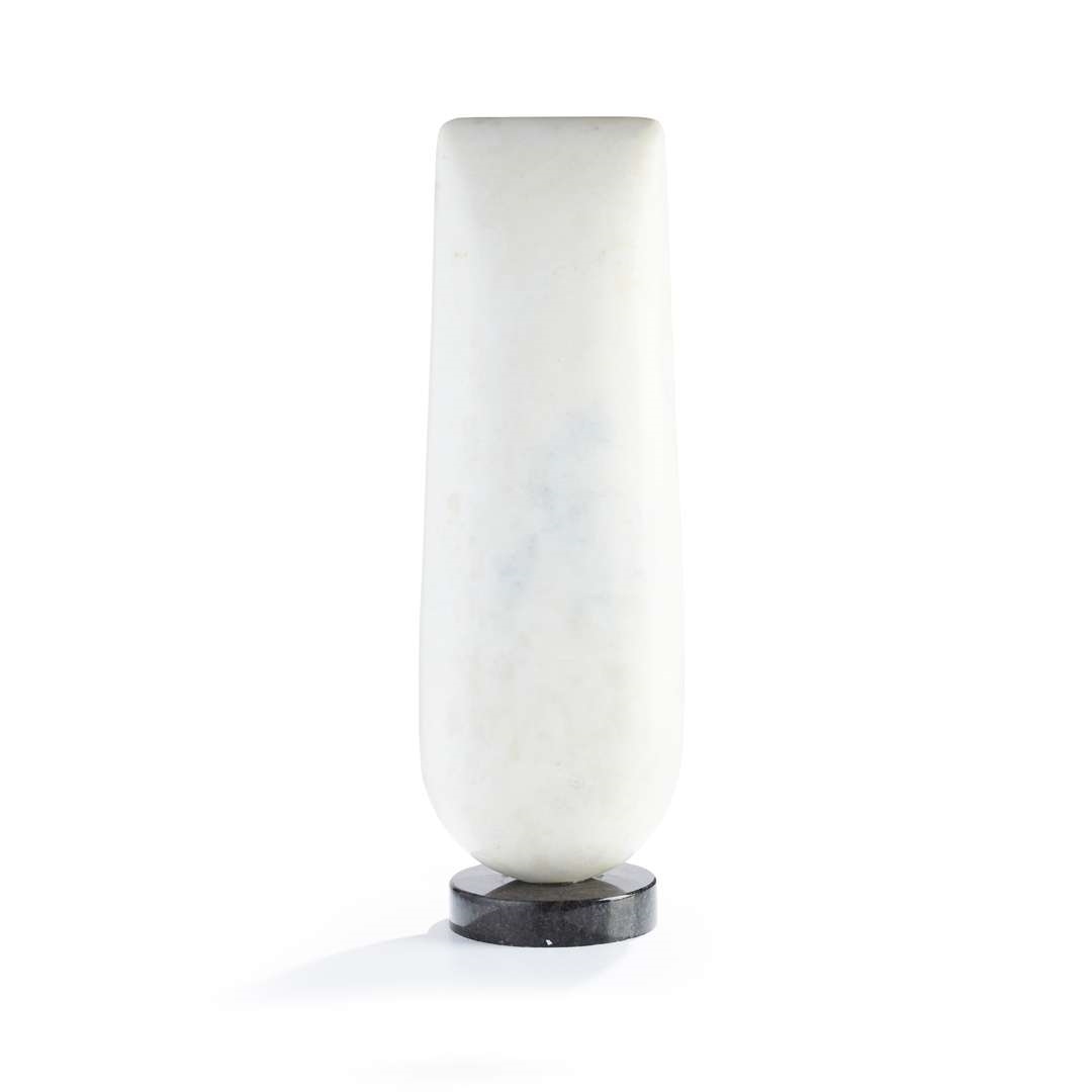 Artwork by Peter Hayes, BOW FORM, Made of White Marble With Black Marble Base