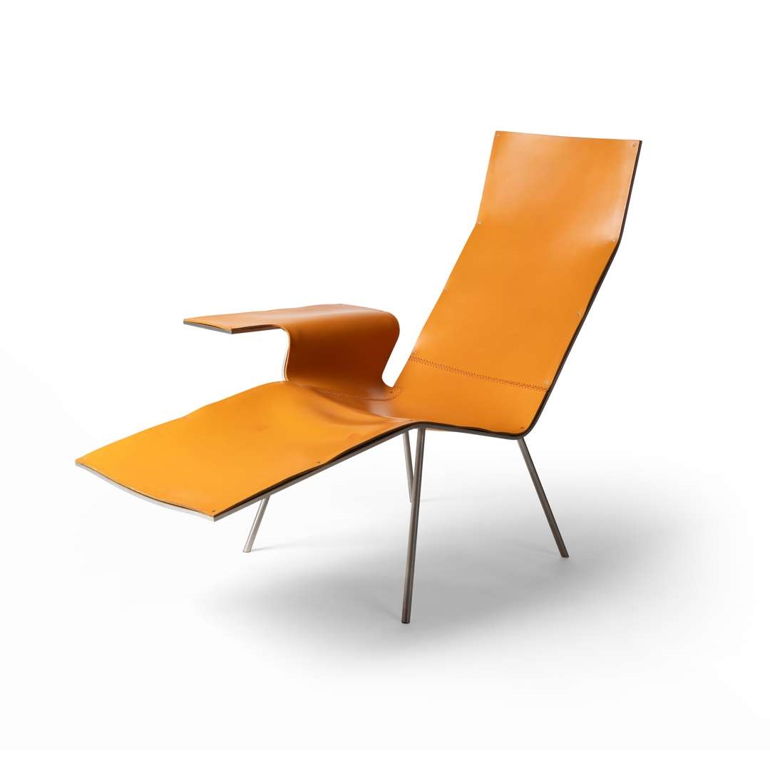 Artwork by Maarten van Severen, LOUNGE CHAIR 04, Made of Stainless Steel And Leather