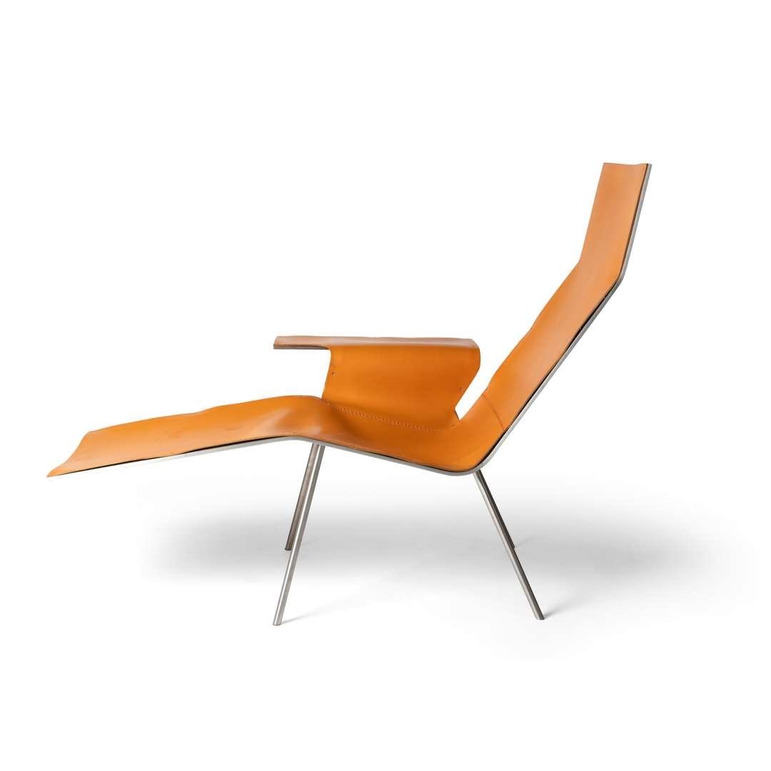 Artwork by Maarten van Severen, LOUNGE CHAIR 04, Made of Stainless Steel And Leather