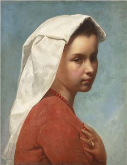Portrait of young girl, wearing a red dress with coral bead necklace and white cloth headdress - Wolfgang Boehm