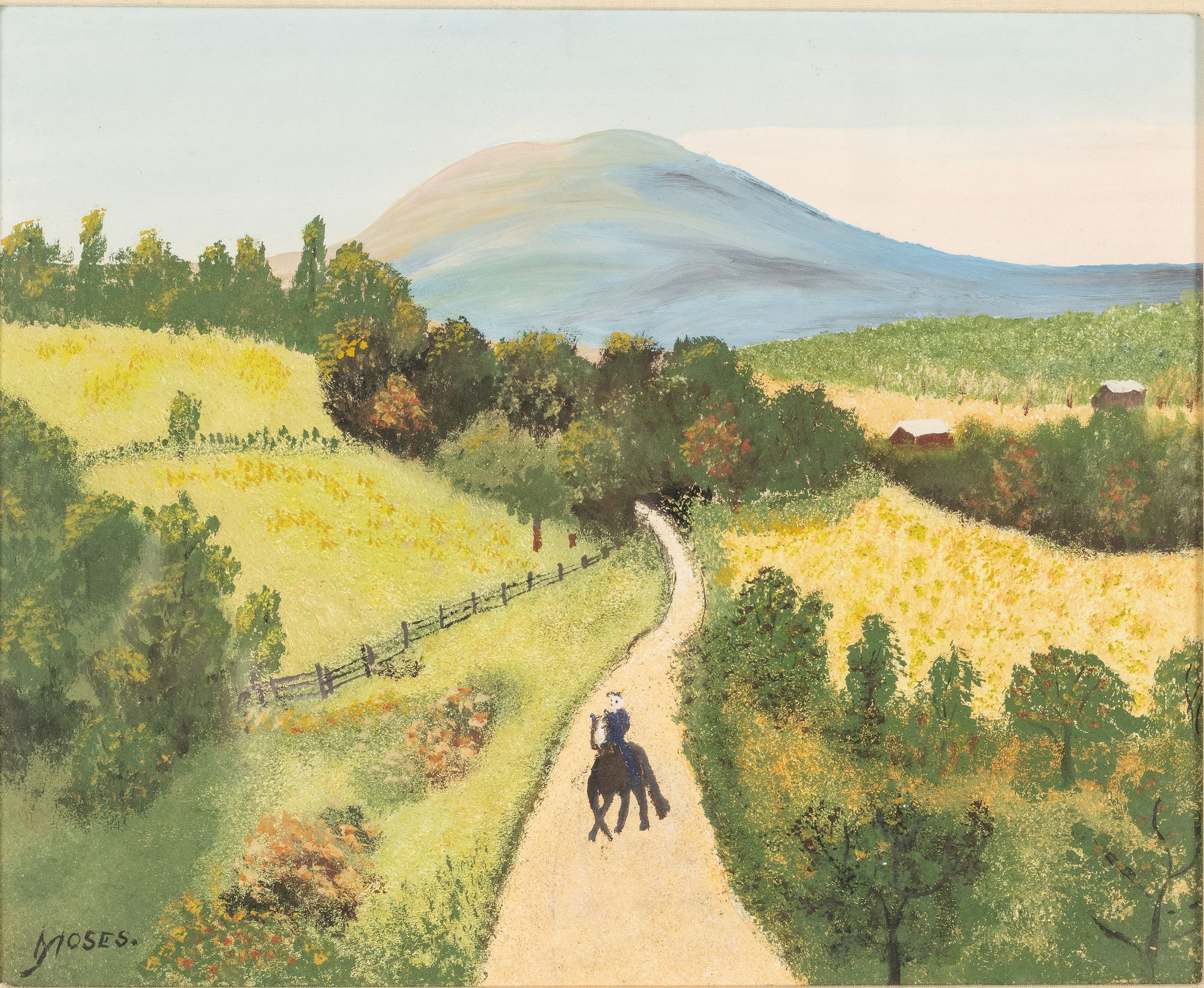 Artwork by Grandma Moses, The Country Road, Made of Oil On Masonite