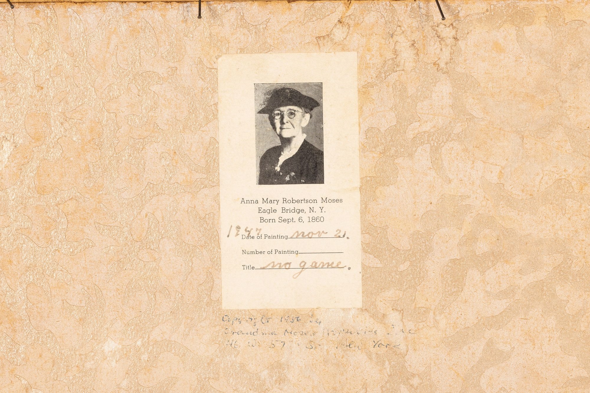 Artwork by Grandma Moses, No Game, Made of Oil On Masonite