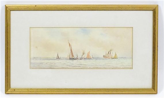 Boats and steam ships at sea by William Stephen Tomkin, 1921
