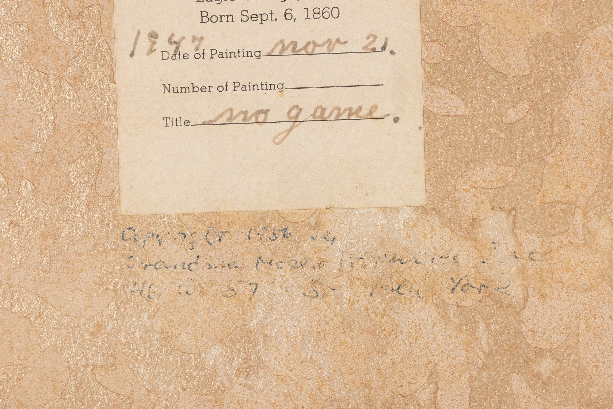 Artwork by Grandma Moses, No Game, Made of Oil On Masonite