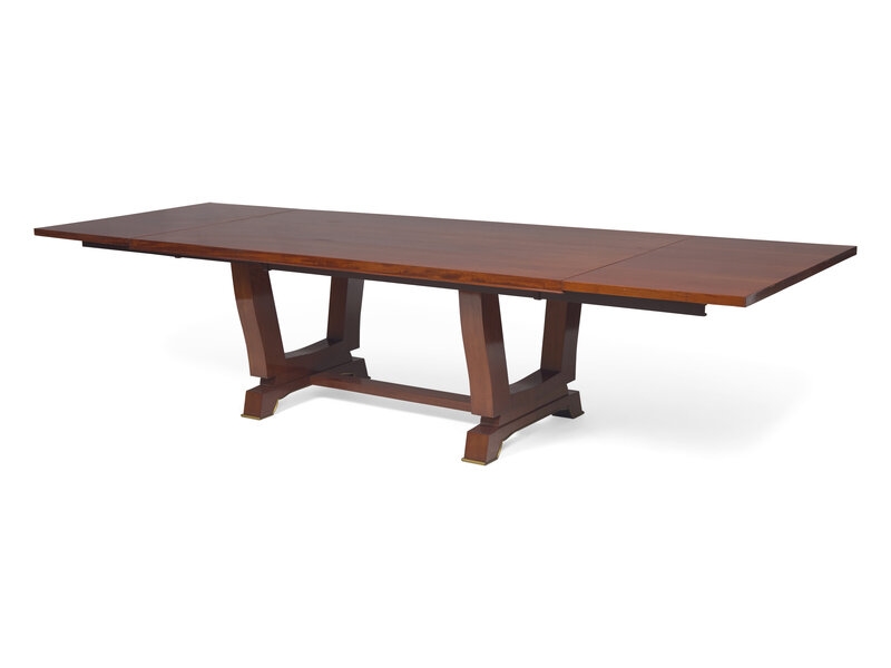 Artwork by Jules Leleu, A Jules Leleu Brass Mounted Mahogany Dining Table, Made of Brass Mounted Mahogany