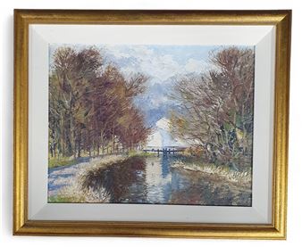 Oil on Board of a Canal Lough scene - Fergus O'Ryan