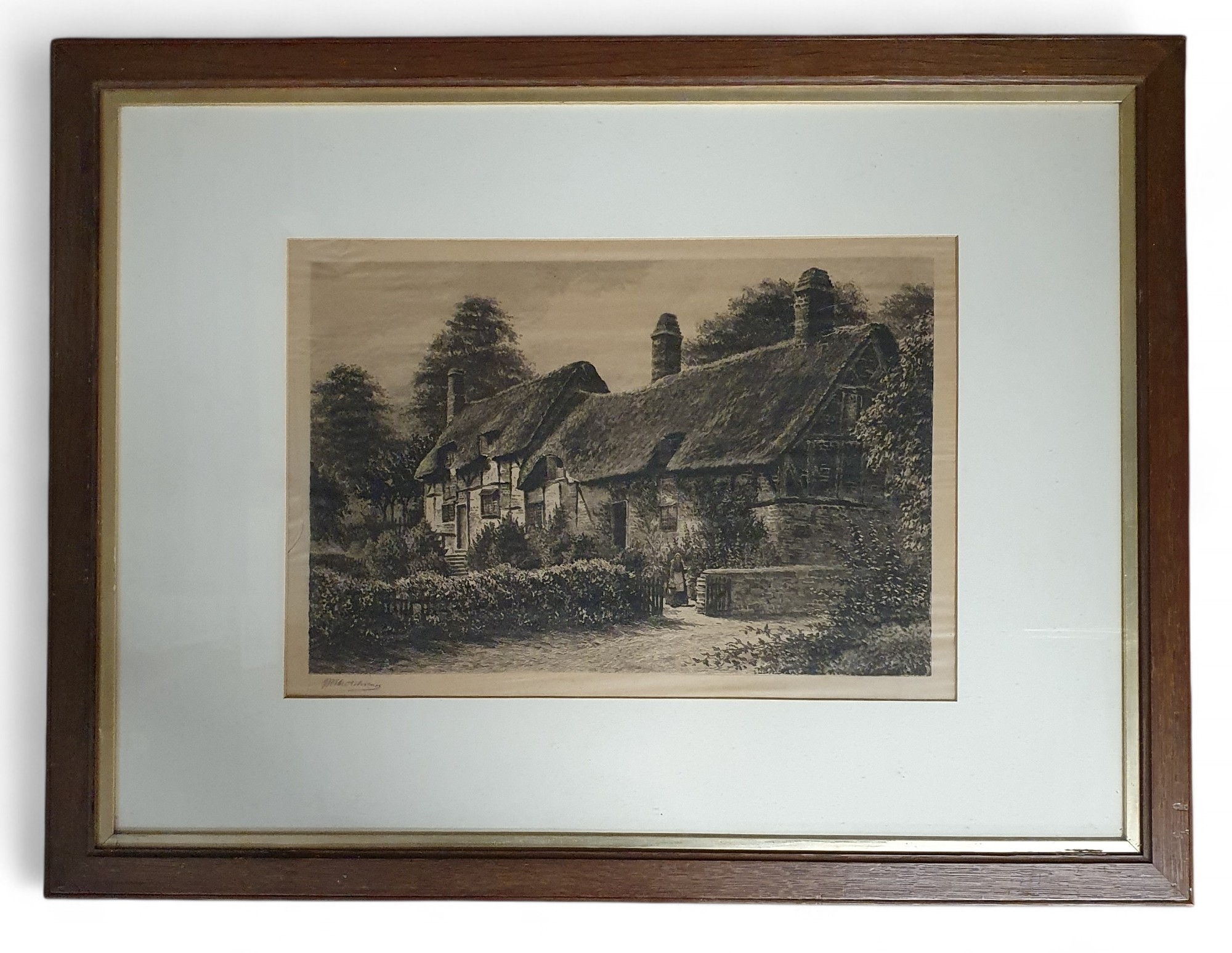 Artwork by M Hutchinson, A 19th Century Engraving of Anne Hathaway's Cottage near Stratford on Avon, Made of Engraving