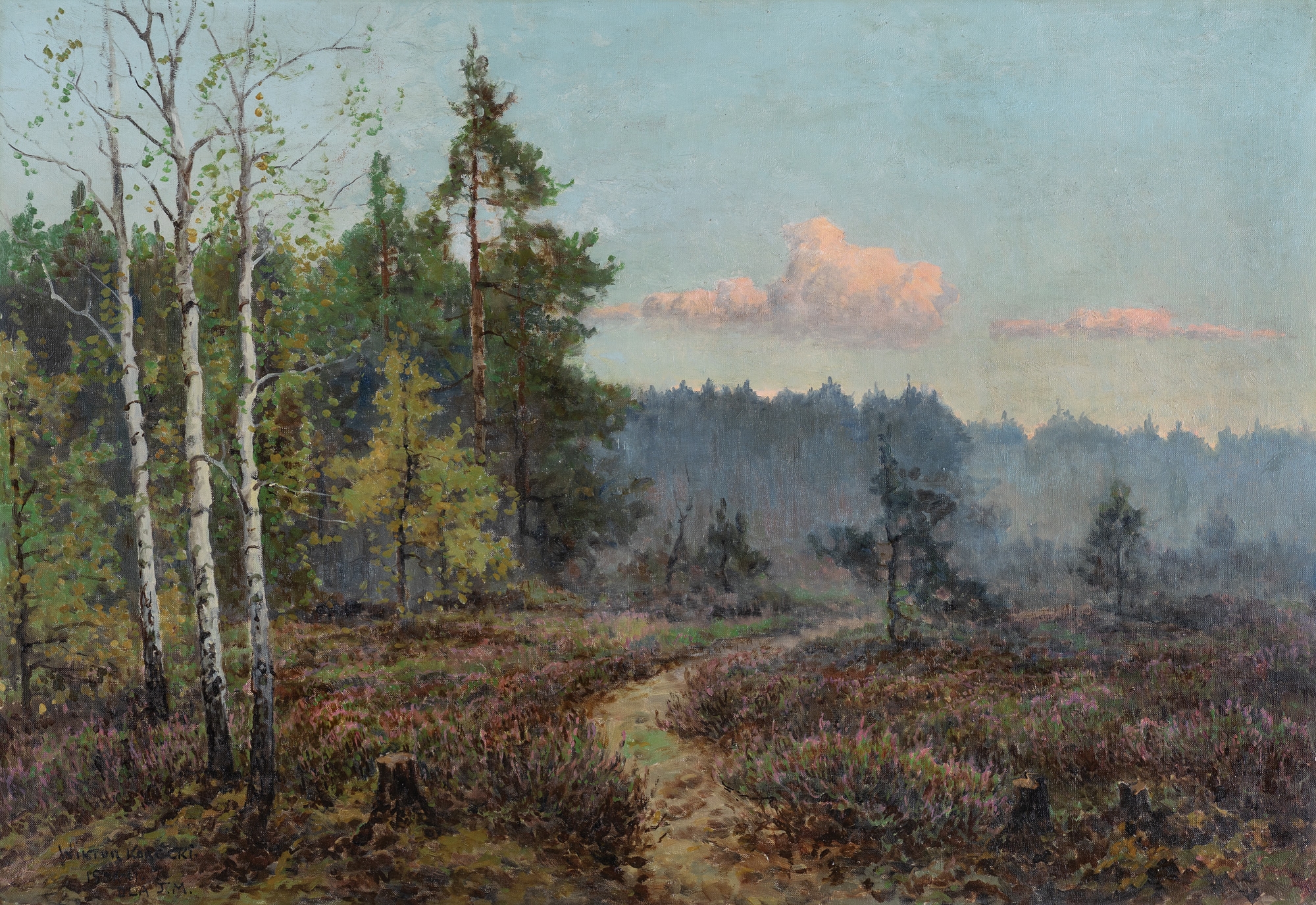 Artwork by Wiktor Korecki, PEJZAŻ Z WRZOSAMI, Made of olej, płótno