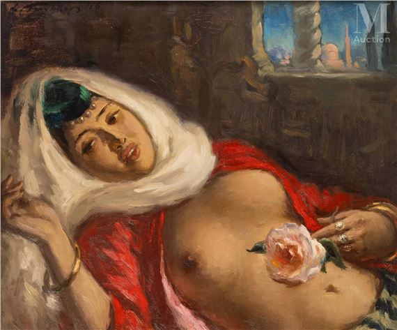 Portrait d'orientale à la rose - Léonid Frechkop