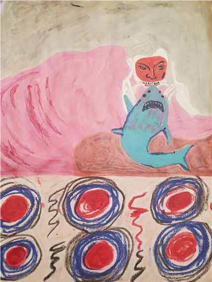 Asian women eating shark over rock( no.4)