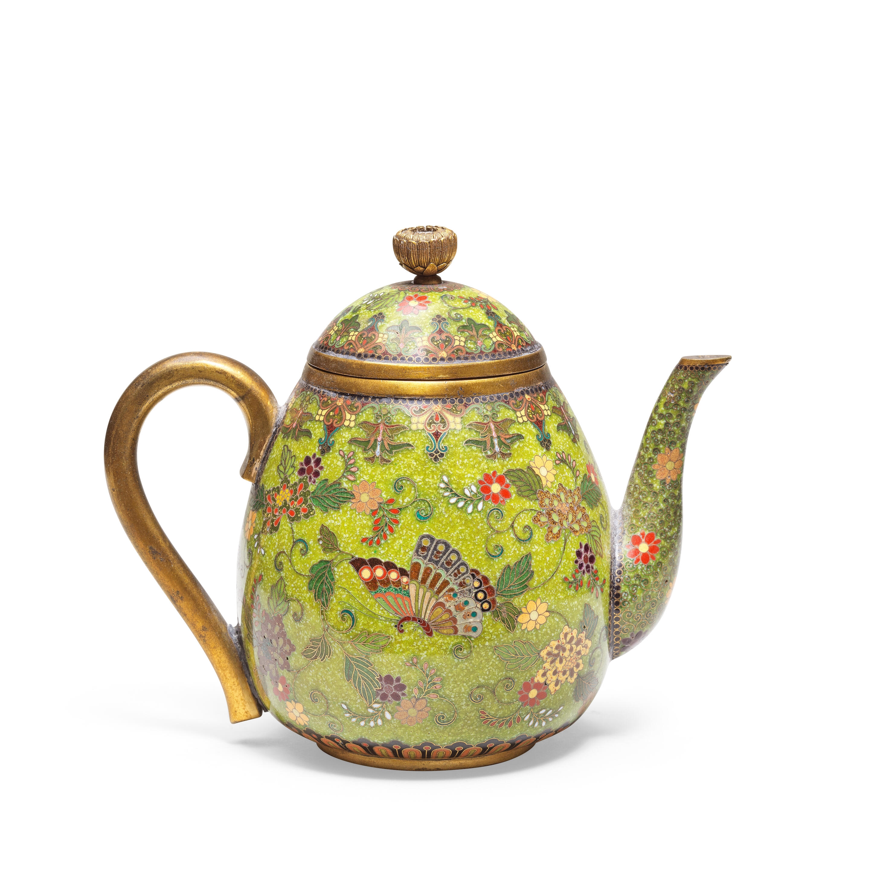 Artwork by Namikawa Yasuyuki, A FINE CLOISONNÉ TEAPOT AND COVER, Made of enamel, silver and gold wire