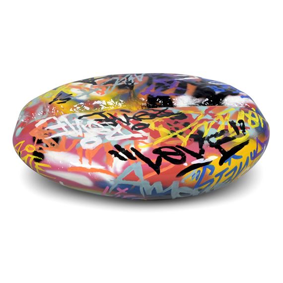 A LARGE BULL & STEIN GRAFFITI COFFEE BEAN SCULPTURE