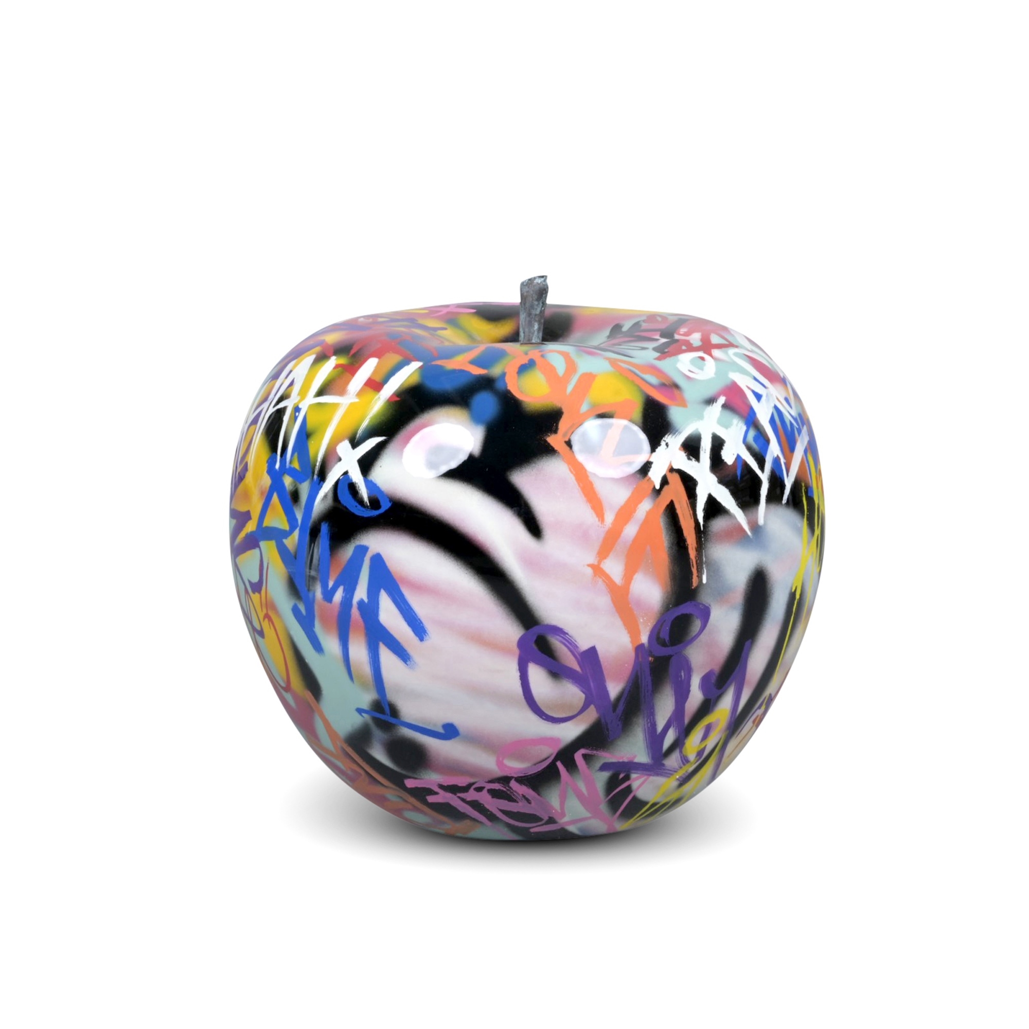 Artwork by Bruno Silva, A BULL & STEIN GRAFFITI APPLE FIBERGLASS GARDEN SCULPTURE, Made of Fiberglass