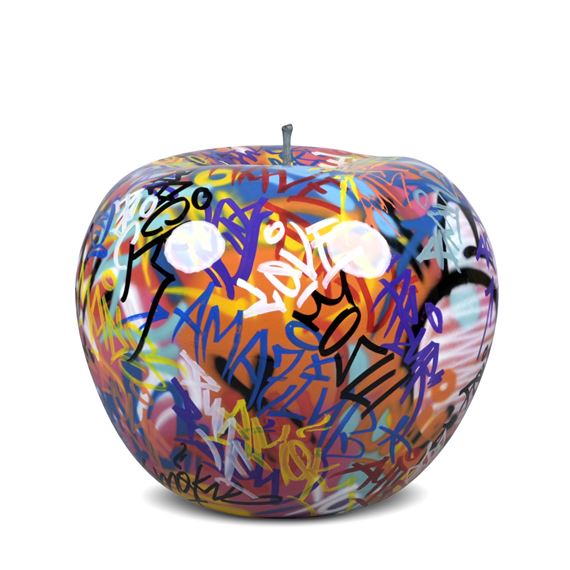 A LARGE BULL & STEIN GRAFFITI FIBERGLASS APPLE GARDEN SCULPTURE by Bruno Silva