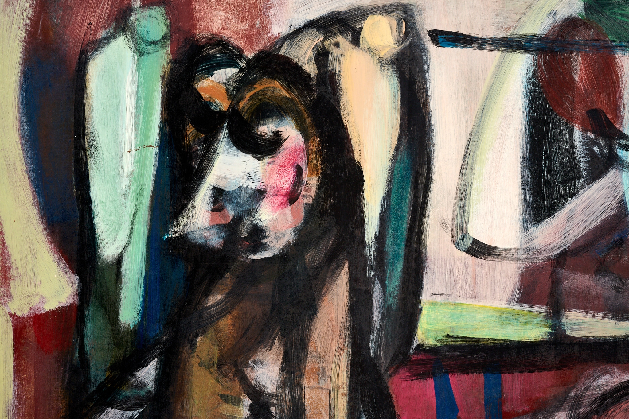 Artwork by Hal Lotterman, Untitled (Abstract with Saxophonist, Made of Oil On Masonite