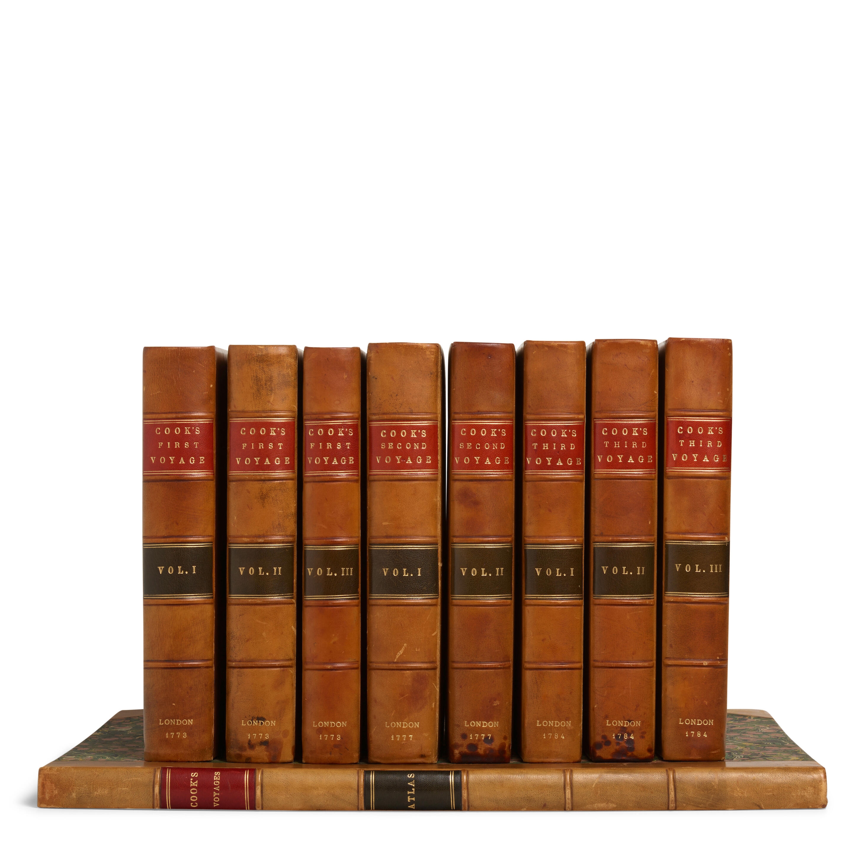 James Cook | Cook's Voyages]. A mixed set of 4to volumes comprising ...