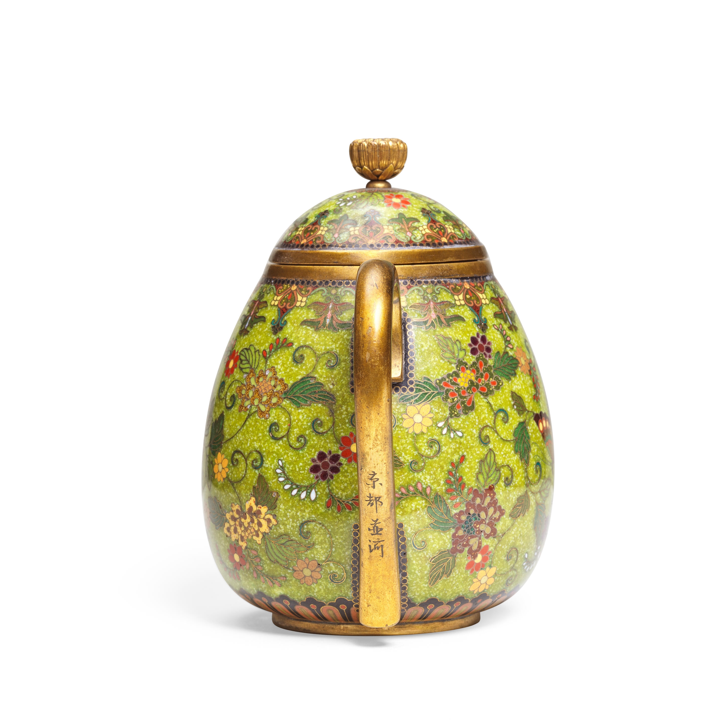 Artwork by Namikawa Yasuyuki, A FINE CLOISONNÉ TEAPOT AND COVER, Made of enamel, silver and gold wire