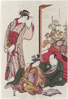 Actor Ichikawa Monnosuke and the Geisha - Torii Kiyonaga