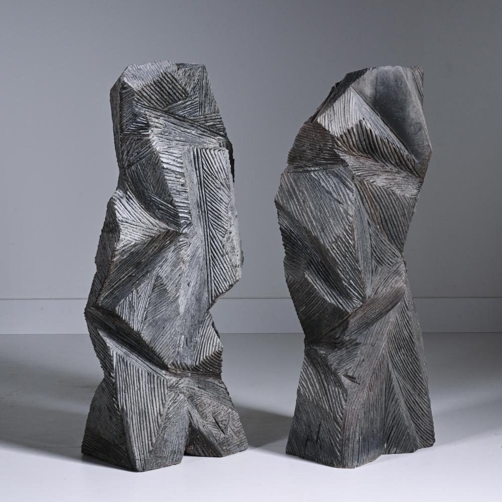 Artwork by Marc Verdoodt, pair of large marble sculptures in Noir de Mazy, Made of Marble