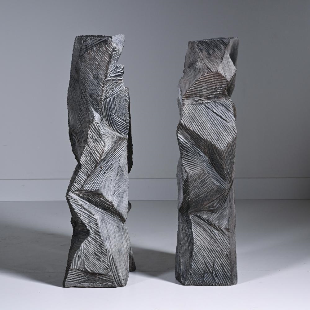 Artwork by Marc Verdoodt, pair of large marble sculptures in Noir de Mazy, Made of Marble