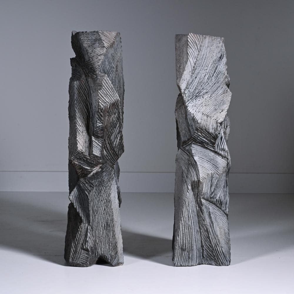 Artwork by Marc Verdoodt, pair of large marble sculptures in Noir de Mazy, Made of Marble