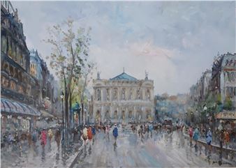 マリオ・パッソーニ作 「Café De Paris」(油絵) マリオ・パッソーニ作