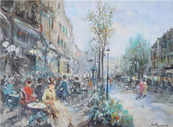 マリオ・パッソーニ作 「Café De Paris」(油絵) マリオ・パッソーニ作 「Café De Paris」(油絵)