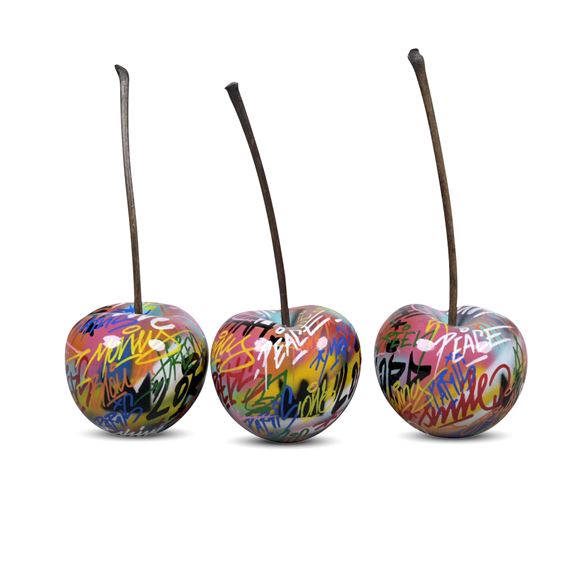 A GROUP OF THREE BULL & STEIN GRAFFITI CHERRY SCULPTURES by Bruno Silva, null
