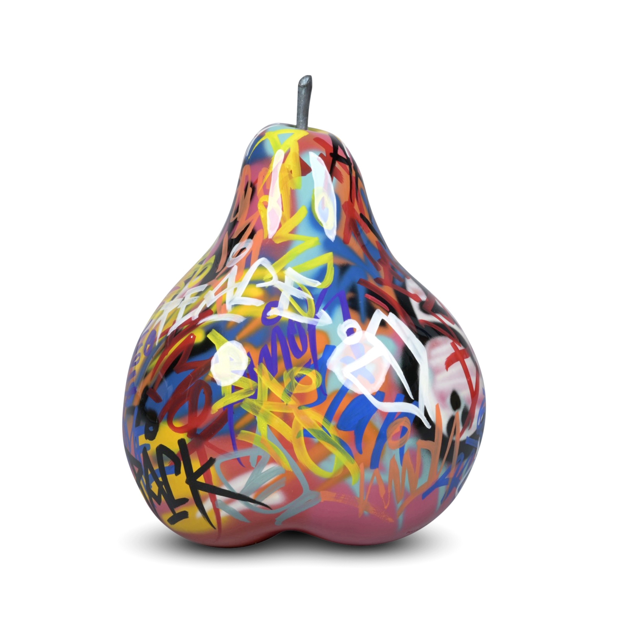 Artwork by Bruno Silva, A LARGE BULL & STEIN FIBERGLASS GRAFFITI PEAR GARDEN SCULPTURE, Made of Fiberglass