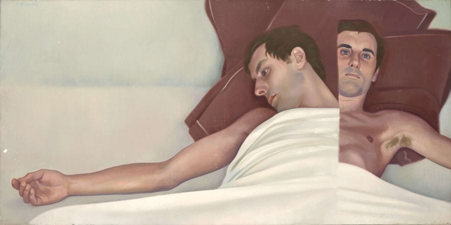 Artwork by Christopher-Harmon Cheung, Reclining man in two sequences, Made of Oil On Canvas