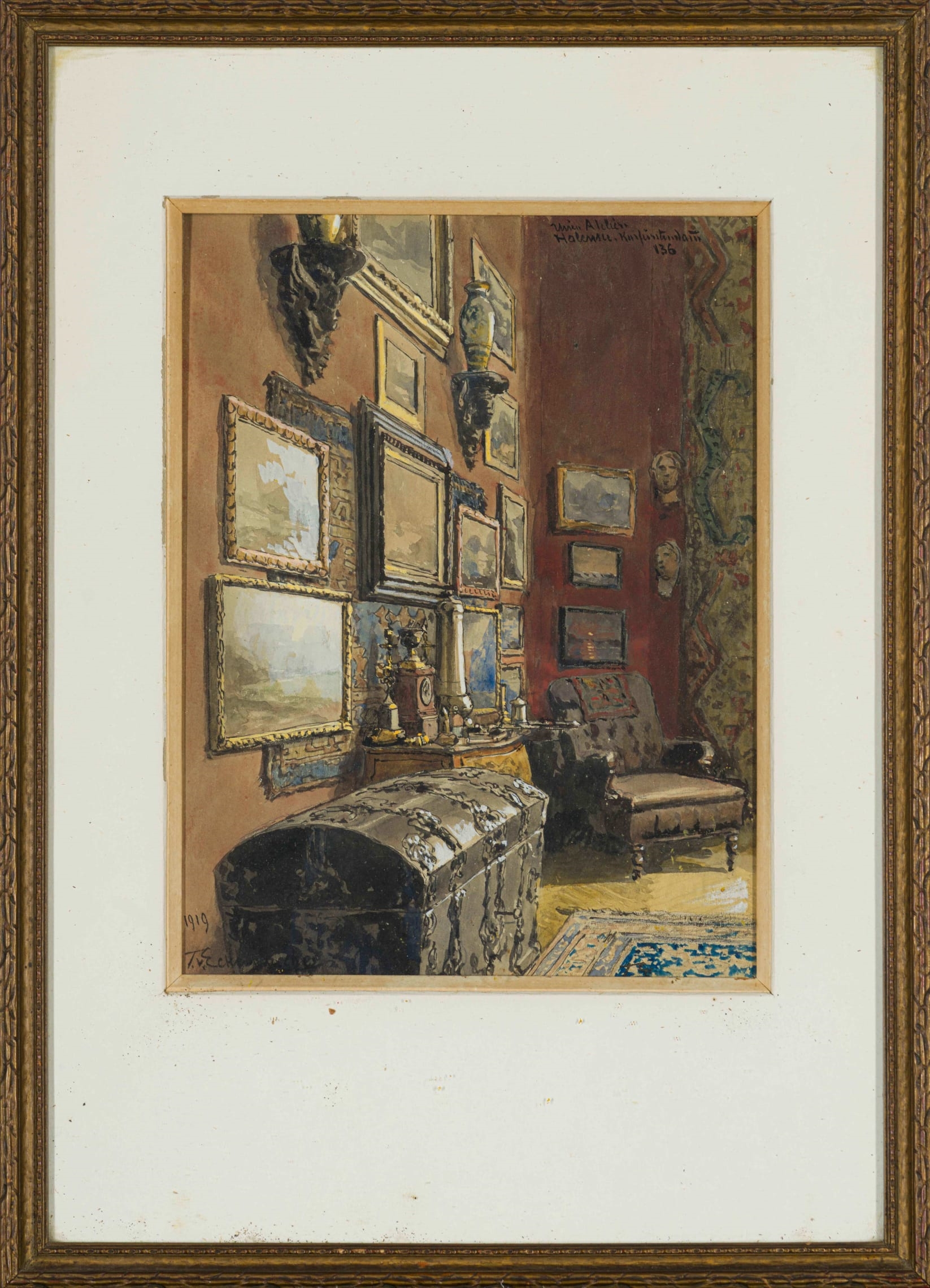 Artwork by Karl Paul Themistocles von Eckenbrecher, Unten Atelier, Halensee, Kurfurstendamm 136 (Downstairs Studio, Halensee, Kurfurstendamm 136); Pewter Flagon, two, Made of gouache on board