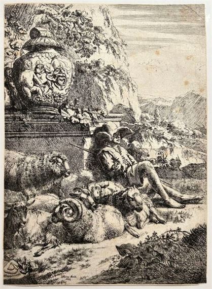 The shepherd and his flock at rest - Johan Heinrich Roos