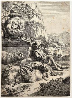 The shepherd and his flock at rest - Johan Heinrich Roos