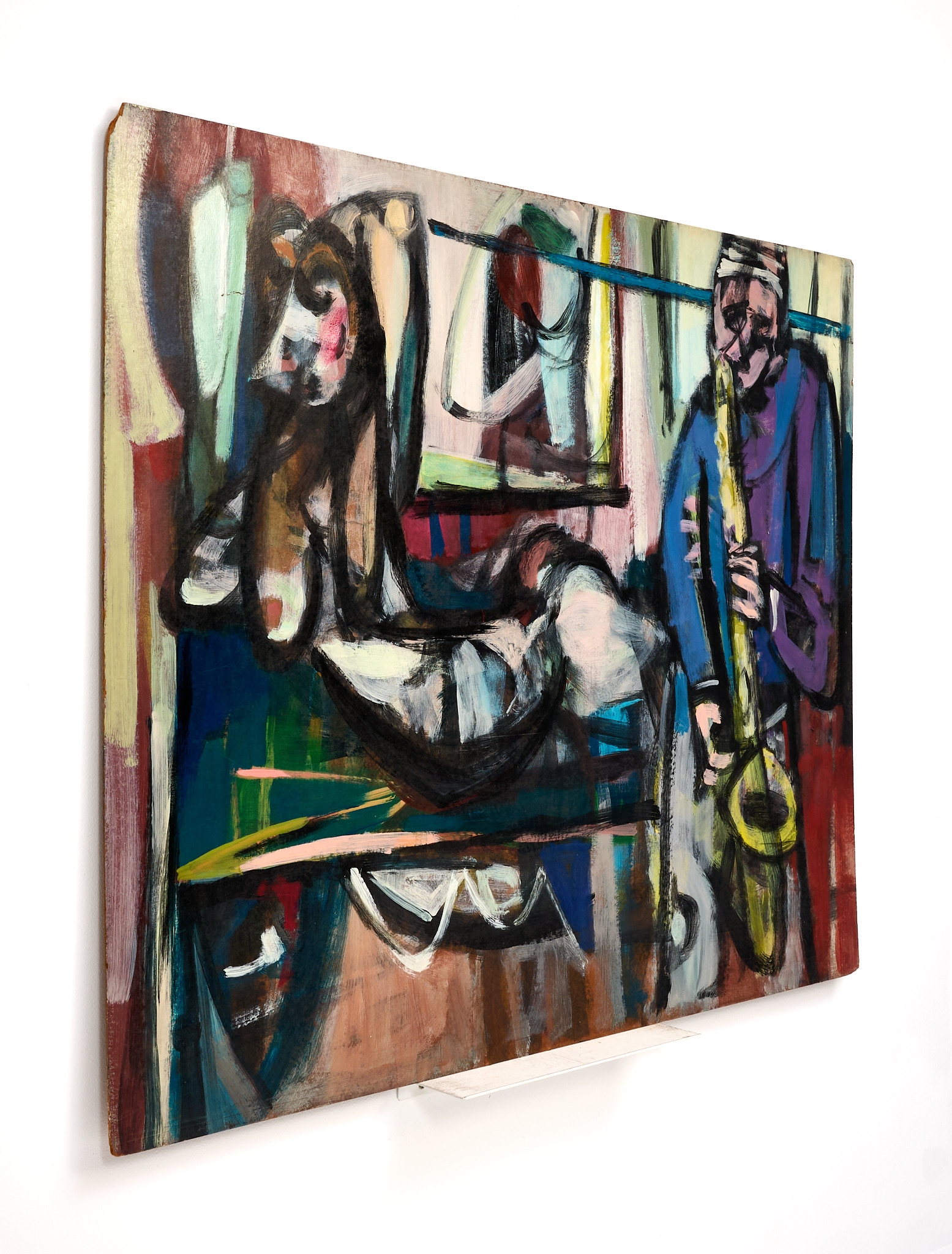 Artwork by Hal Lotterman, Untitled (Abstract with Saxophonist, Made of Oil On Masonite