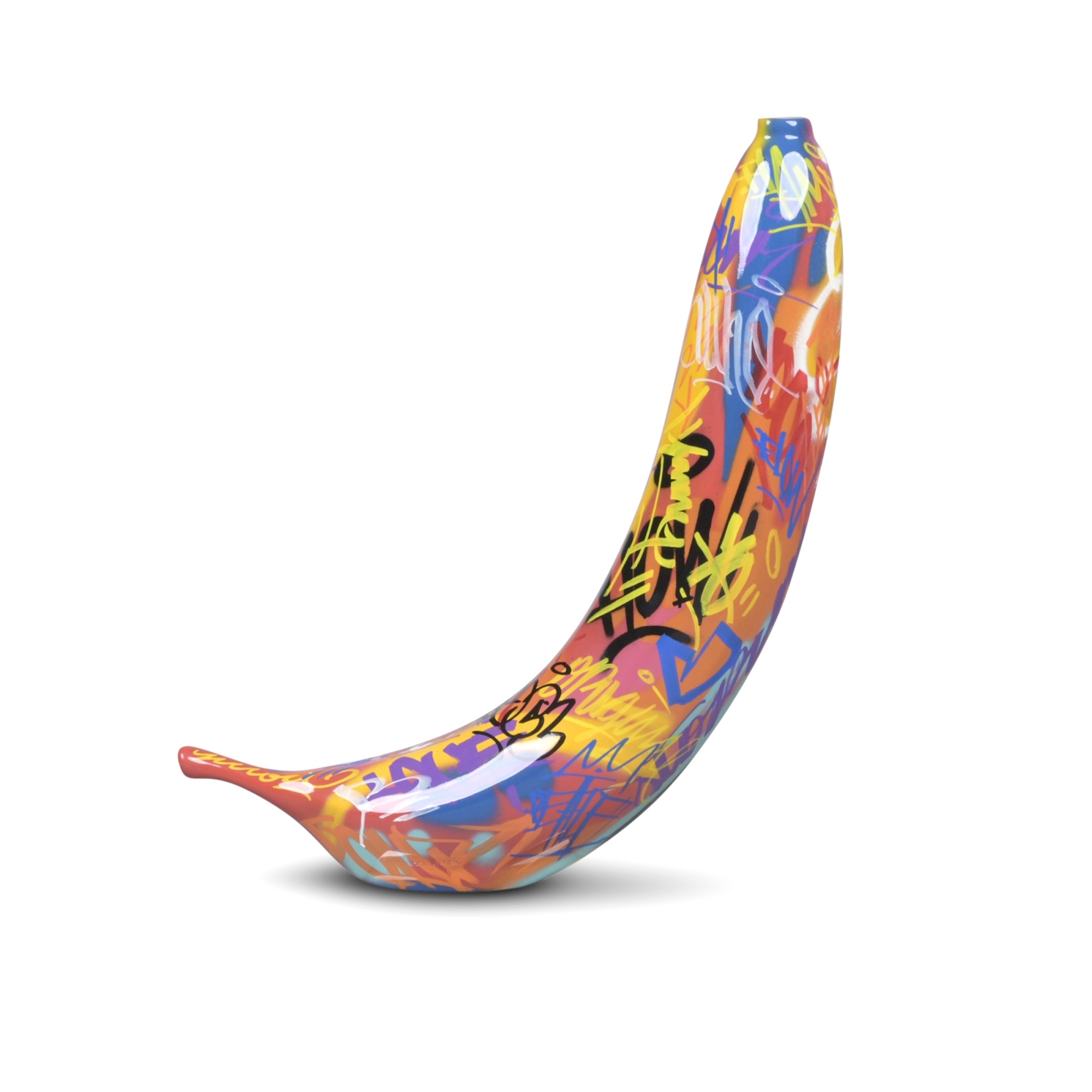 Artwork by Bruno Silva, A BULL & STEIN GRAFFITI BANANA FIBERGLASS GARDEN SCULPTURE, Made of Fiberglass