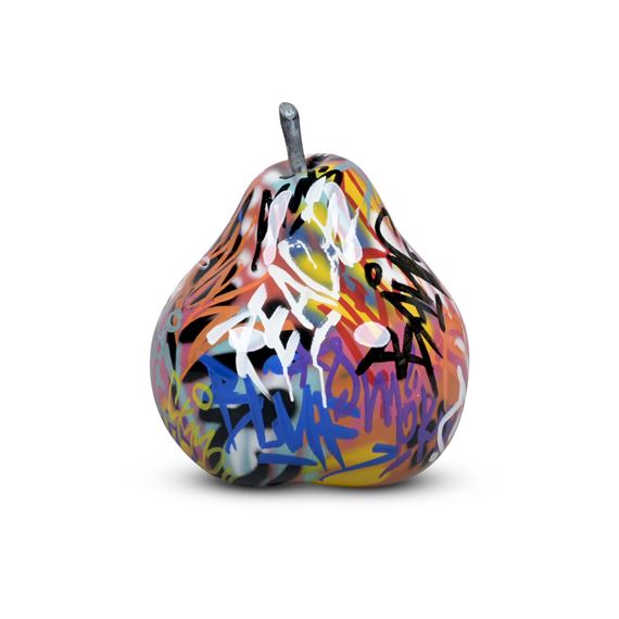 A BULL & STEIN GRAFFITI PEAR FIBERGLASS SCULPTURE