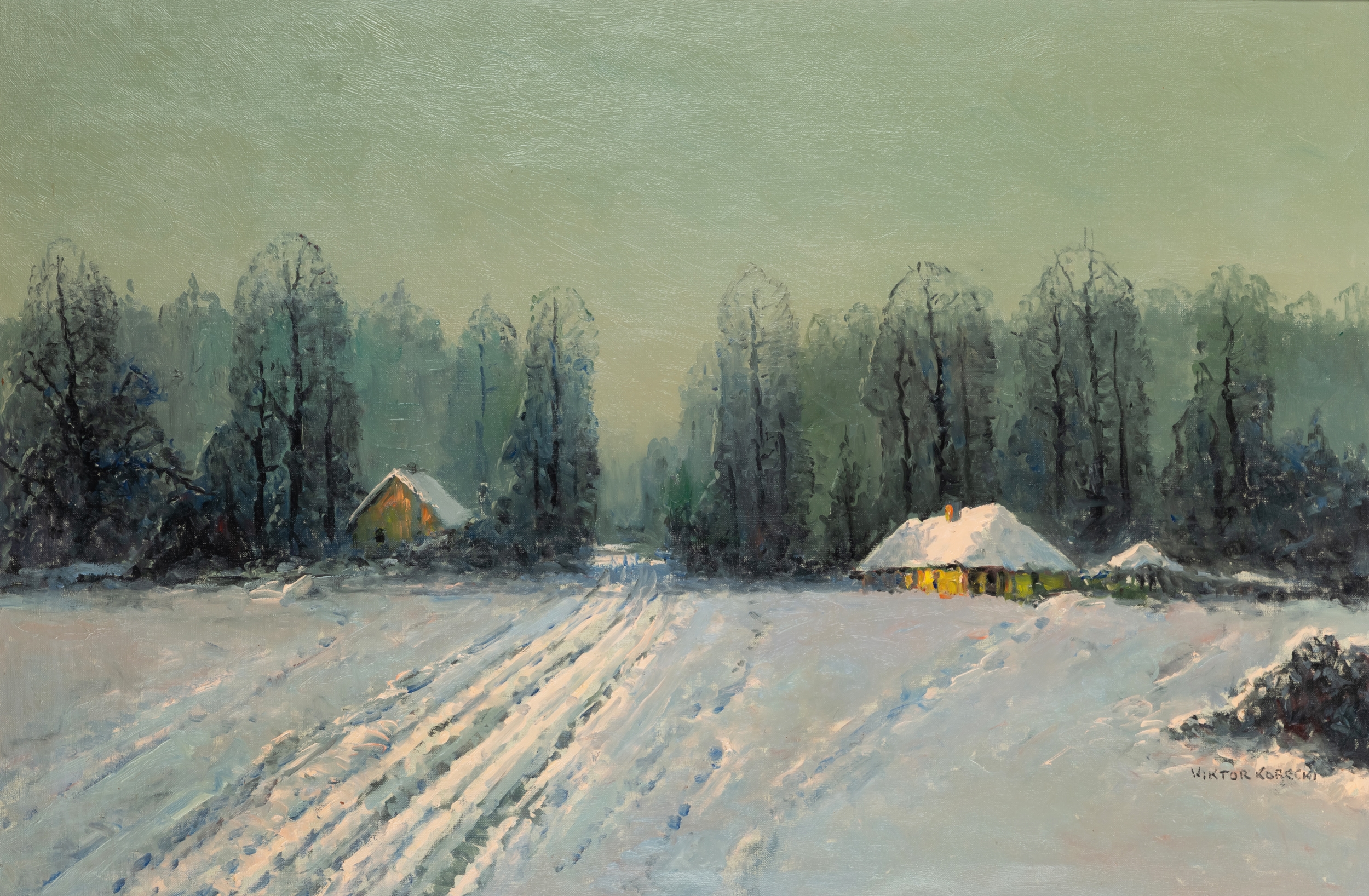 Artwork by Wiktor Korecki, Zaśnieżona droga, Made of Oil on canvas