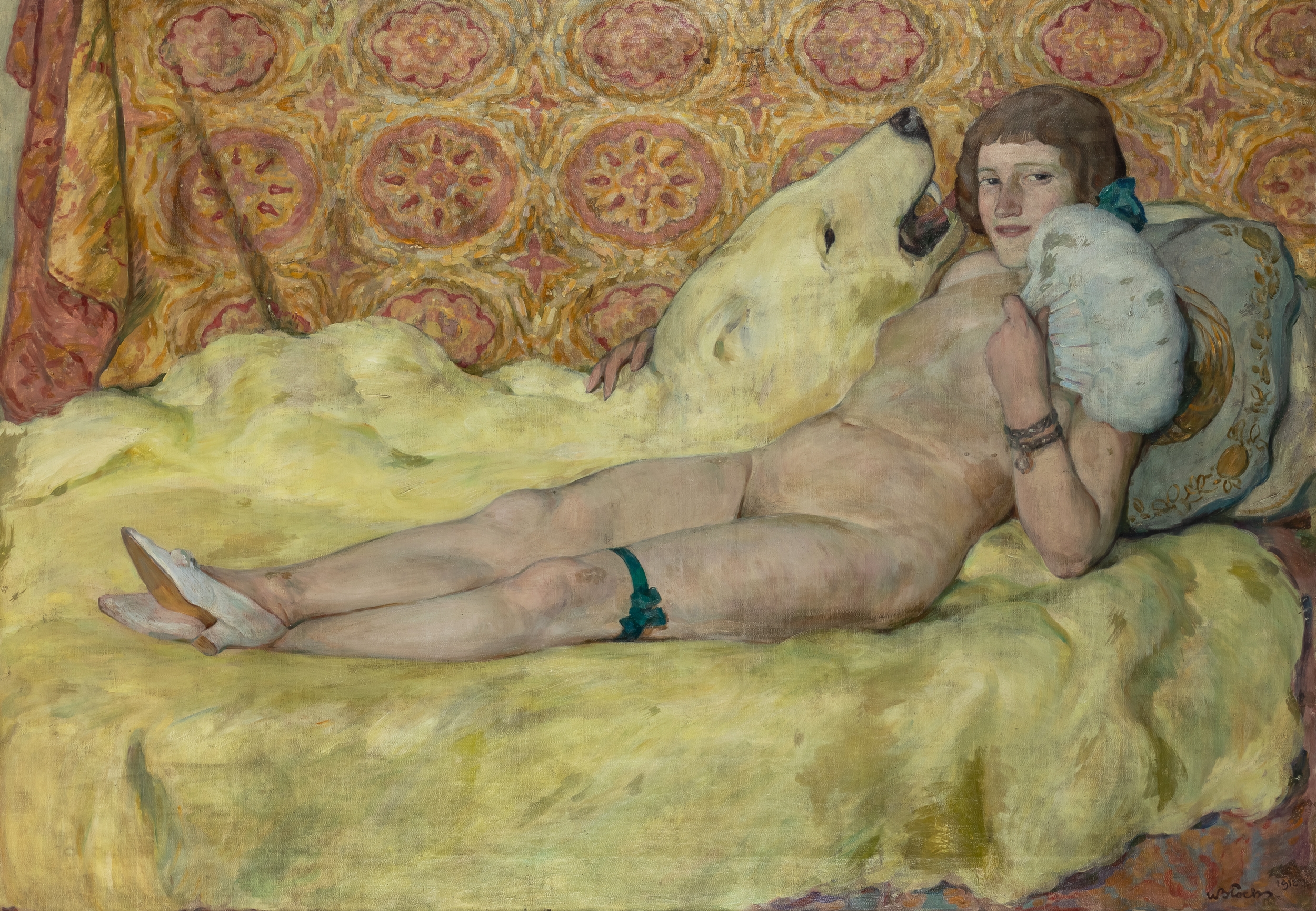 Artwork by Wladyslaw Blocki, Akt z niedźwiedziem, Made of Olej, PåÃ³Tno