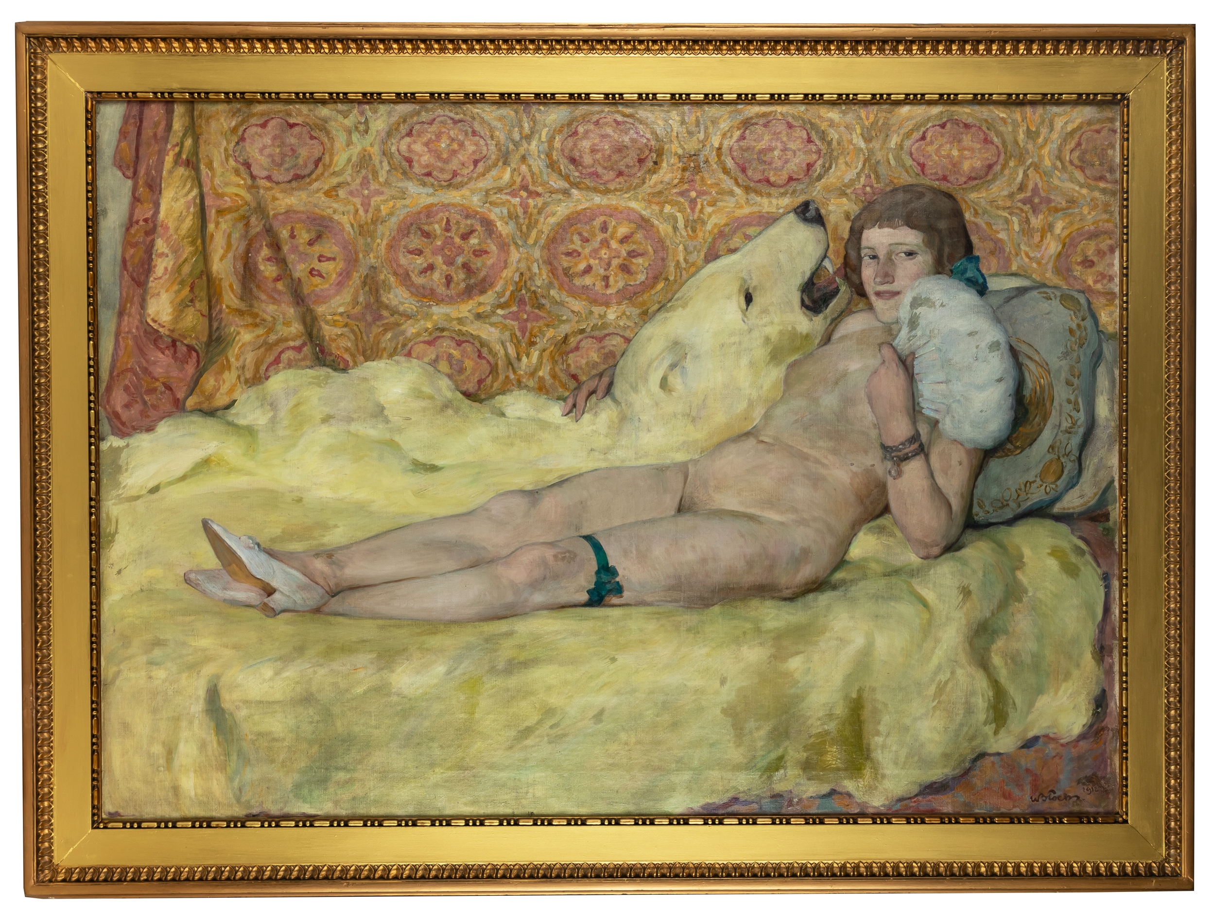 Artwork by Wladyslaw Blocki, Akt z niedźwiedziem, Made of Olej, PåÃ³Tno