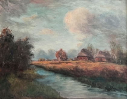 Artwork by Fedor Szerbakow, Abendstimmung an der Hamme, Made of Öl a. Malplatte