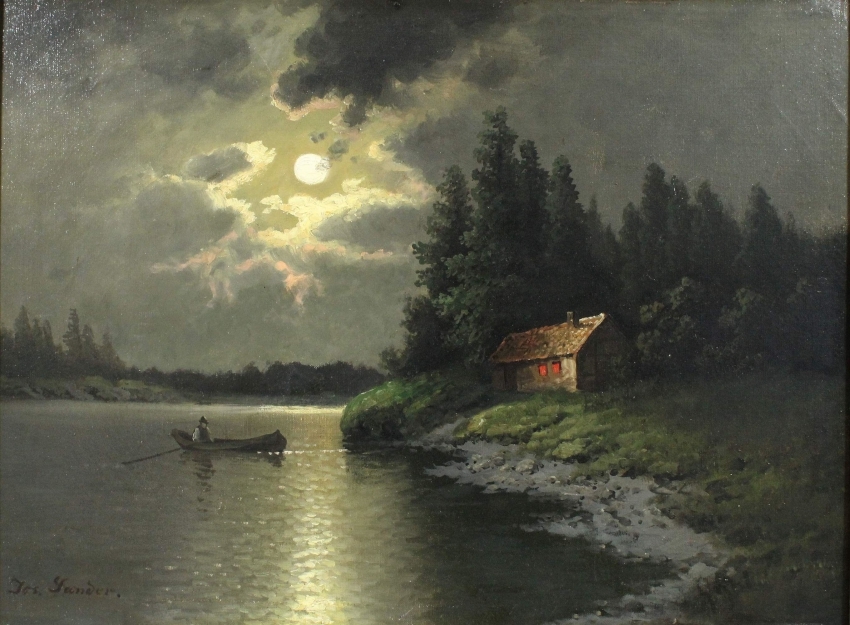 Artwork by Jos Gander, Seestück bei Mondschein, Made of oil on canvas