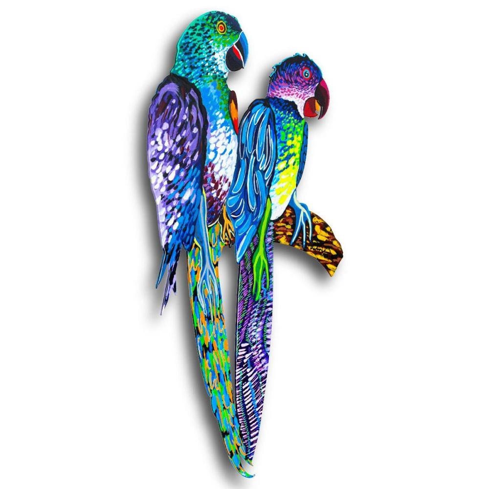 Artwork by Patricia Govezensky, Two Parrots, Made of Original Painting On Laser Cut Steel
